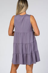 Lavender Soft Knit Pleated Tiered Sleeveless Maternity Dress