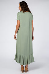 Light Olive Short Sleeve Ruffle Hem Maxi Dress
