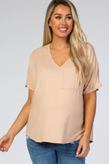 Light Taupe Pocket Front Dolman Maternity Top