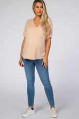 Light Taupe Pocket Front Dolman Maternity Top