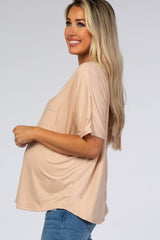 Light Taupe Pocket Front Dolman Maternity Top