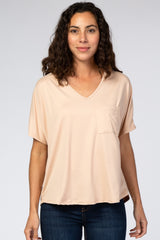 Light Taupe Pocket Front Dolman Maternity Top