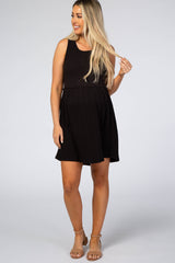 Black Ribbed Sleeveless Maternity Dress