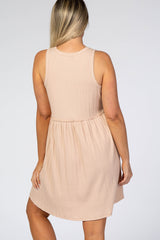 Beige Ribbed Sleeveless Maternity Dress