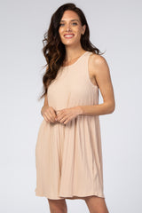 Beige Ribbed Sleeveless Dress