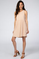 Beige Ribbed Sleeveless Maternity Dress