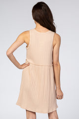 Beige Ribbed Sleeveless Dress