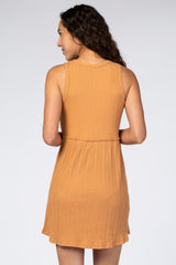 Camel Ribbed Sleeveless Dress