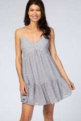 Blue Animal Print Babydoll Dress