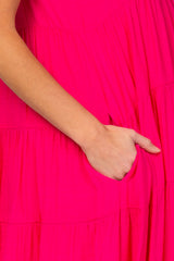 Fuchsia Tiered High Neck Maternity Maxi Dress
