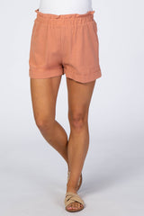 Salmon Cuffed Linen Maternity Shorts