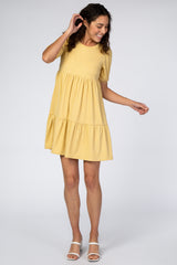 Yellow Heather Ribbed Tiered Dress