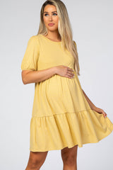 Yellow Heather Ribbed Tiered Maternity Dress