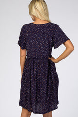 Navy Blue Speckled Button Front Dress