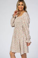 Ivory Floral Smocked Long Sleeve Dress