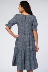 Navy Floral Tiered Midi Dress