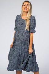 Navy Floral Tiered Maternity Midi Dress