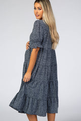 Navy Floral Tiered Maternity Midi Dress