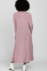 Pink Soft Ribbed Long Cardigan
