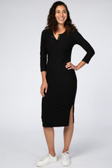 Black 3/4 Sleeve Maternity Midi Dress