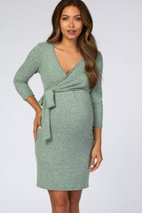 Mint Brushed Knit Wrap Fitted Maternity/Nursing Dress
