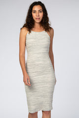 Heather Grey Ribbed Fitted Midi Dress