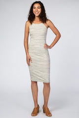 Heather Grey Ribbed Fitted Maternity Midi Dress