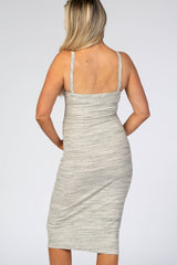 Heather Grey Ribbed Fitted Maternity Midi Dress