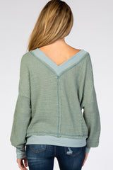 Dark Mint Waffle Knit V-Neck Long Sleeve Maternity Top