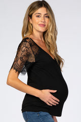 Black Lace Sleeve Maternity Top