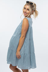 Blue Swiss Dot Tiered Maternity Dress