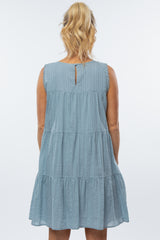 Blue Swiss Dot Tiered Maternity Dress