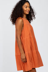 Orange Swiss Dot Tiered Dress