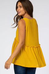 Yellow Waffle Knit Peplum Sleeveless Maternity Top