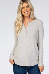 Heather Grey Brushed Knit Ribbed Maternity Top