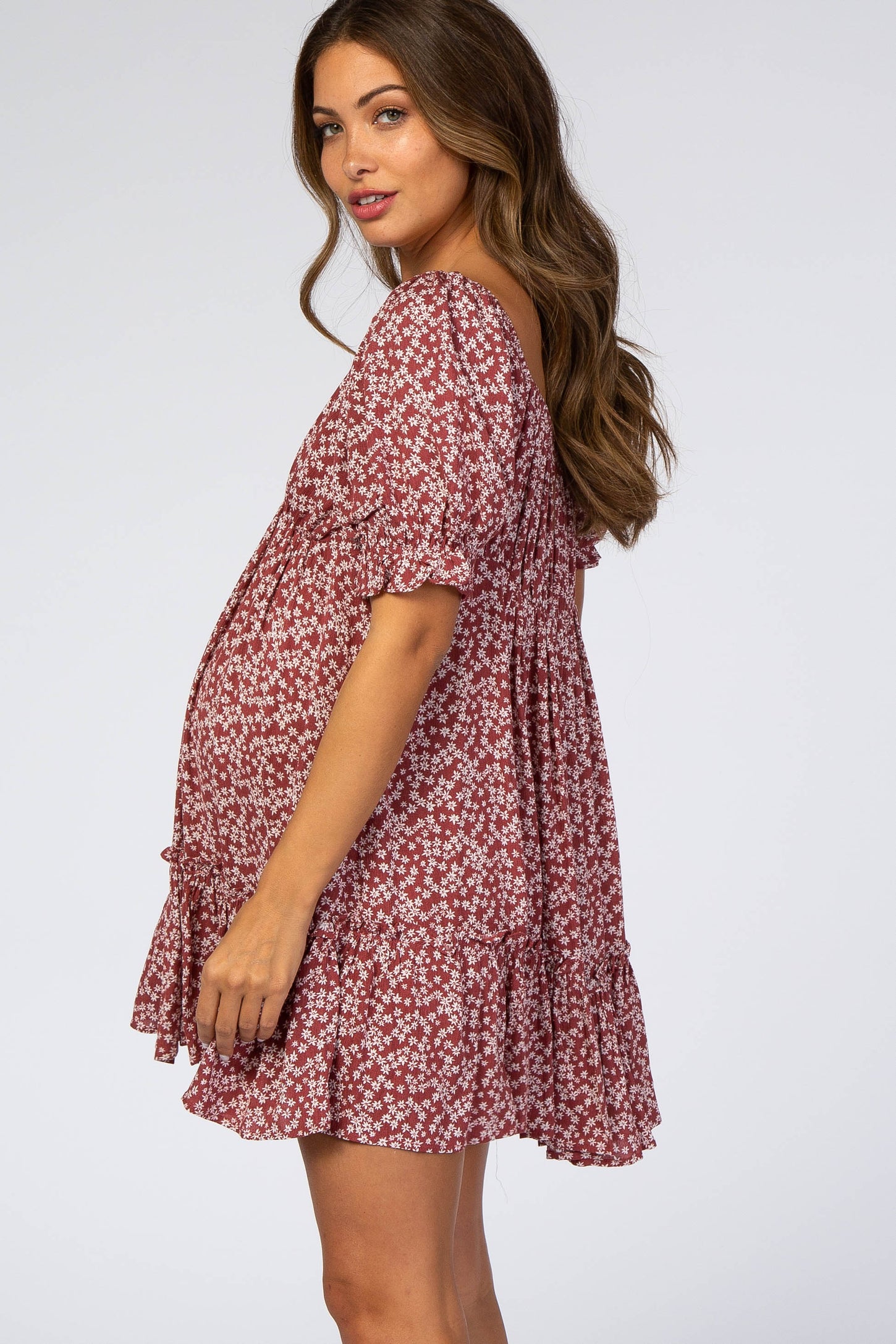 Rust Floral Maternity Mini Dress