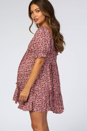 Rust Floral Maternity Mini Dress