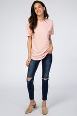 Pink Ruffle Trim Ribbed Top