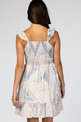 Blue Multi-Print Smocked Dress