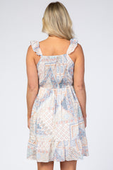 Blue Multi-Print Smocked Maternity Dress