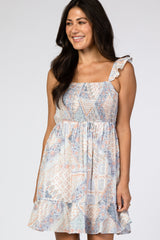 Blue Multi-Print Smocked Dress