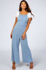 Blue Ribbed Wide Leg Maternity Jumpsuit