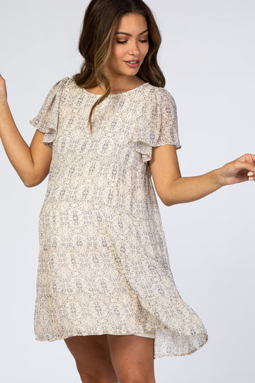 Ivory Floral Tiered Maternity Babydoll Dress
