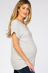 White Striped Ribbed Crisscross Back Maternity Top