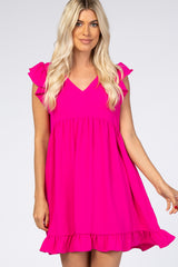 Fuchsia Ruffle Hem V-Neck Dress