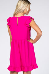 Fuchsia Ruffle Hem V-Neck Dress