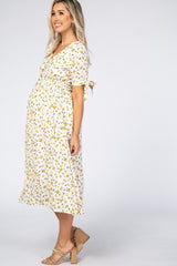 Ivory Floral Tie Sleeve Maternity Midi Dress