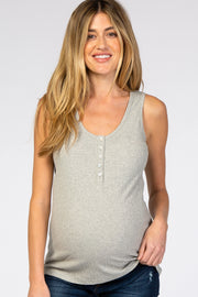 Heather Grey Ribbed Button Front Maternity Tank Top
