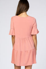 Pink Tiered Ruffle Sleeve Maternity Dress