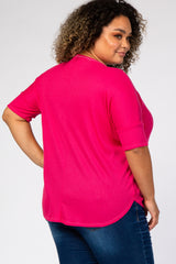 Fuchsia V-Neck Waffle Knit Maternity Plus Top